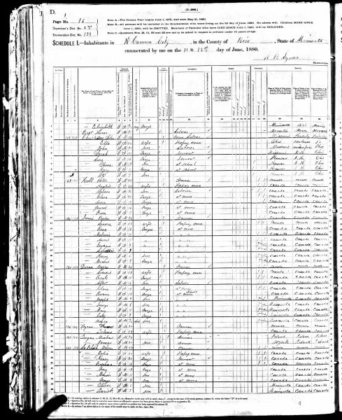 1880 Census for Peter Hall in Cannon City, MN